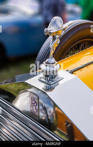 Geist der Ekstase Motorhaube Ornament auf einem klassischen Rolce Royce Auto am Tag des Denkmals, Central Coast historischen Auto Club, Memorial Park, der Eingang, Zentrale Stockfoto