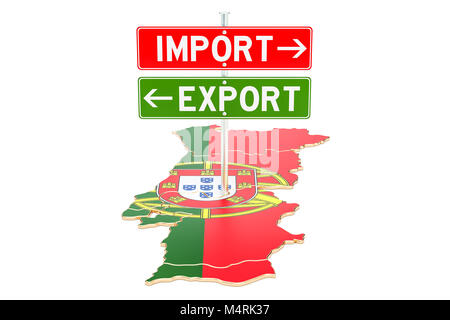 Import und Export in Portugal Konzept, 3D-Rendering auf weißem Hintergrund Stockfoto