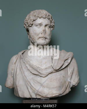 Portrait von Hadrian (76-138 AD), römischer Kaiser (117-138 AD). Marmorbüste von Rom 125-138 AD. NY Carlsberg Glyptotek. Stockfoto