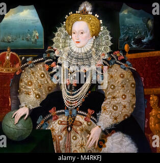 Elizabeth I, der "Armada Portrait". Portrait von Königin Elizabeth I von einem unbekannten Künstler der englischen Schule, Öl auf Leinwand, 1588 Stockfoto