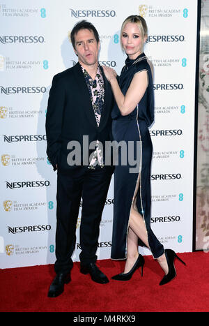 Leslie Bibb und Sam Rockwell Teilnahme an die Nespresso British Academy Film Awards Nominees Party im Kensington Palace, London. Stockfoto