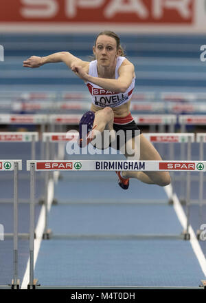 Birmingham, Großbritannien. 17 Feb, 2018. SPAR Britische Athletik Indoor Championships, Birmingham Arena. Ellise Lovell von Hastings AC konkurriert in der Frauen 60 Meter Hürden © Andy Gutteridge/Bild und Veranstaltungen/Alamy leben Nachrichten Stockfoto