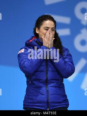 Frauen Skelett. Laura Deas (GBR). Medaille Zeremonien. Pyeongchang Olympic Plaza. Pyeongchang 2018 Winter Olympics. Alpensia. Republik Korea. 18.02.2018. Credit: Sport in Bildern/Alamy leben Nachrichten Stockfoto