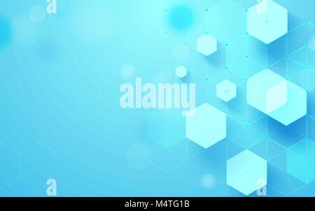 Abstrakt Blau geometrische Sechsecke Form und Linien mit Wissenschaft Konzept Hintergrund Stock Vektor