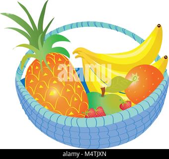 Ein cartoon Weidenkorb mit Obst Stock Vektor