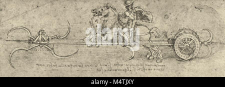 Chariot bewaffnet mit Sensen, gezeichnet von Leonardo Da Vinci, circa 1485-88 Stockfoto