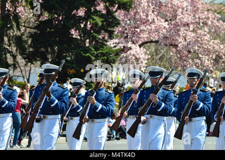 US-Militär Dienstleistungen marschieren im Cherry Blossom Parade 2014 in Washington DC Stockfoto