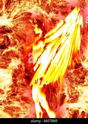 Abbildung des Teufels Charakter in Brand - 3D-Rendering Stockfoto