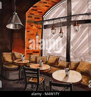 Coffee House mit grossen Fenster. Skizze Abbildung. Stockfoto