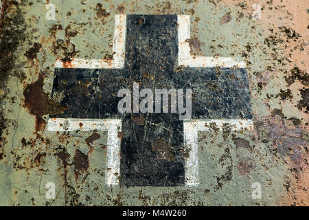 Ein Detail, das Bild der Deutschen im Zweiten Weltkrieg tank Panther steht als Denkmal in Belgien. Die Markierung sichtbar ist. Stockfoto