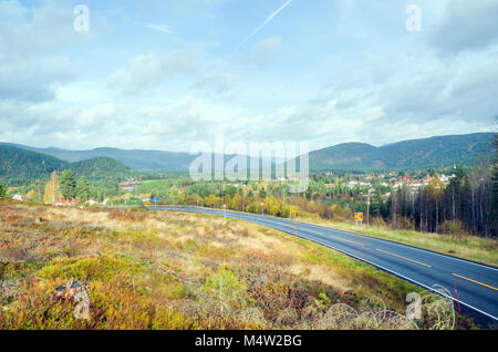 Fylkeveie 42 - lokale Straße Nummer 42 - Eingabe Tal der Otra Fluß, in der Nähe im Zentrum von Norwegen, Europa zu Evje. Stockfoto