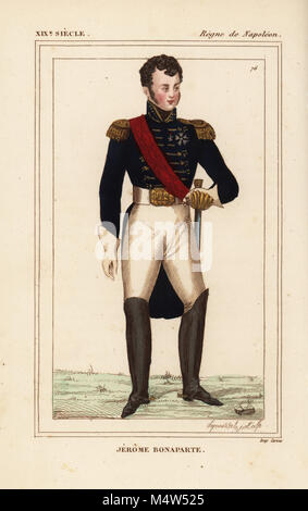 Jerome Bonaparte, König von Westfalen, jüngster Bruder von Napoleon, 1784-1860. Papierkörbe Lithographie von Legenissel von Le Bibliophile Jakob aka Paul Lacroix's Kostüme Historiques de la France (Historische Kostüme von Frankreich), Verwaltung de Librairie, Paris, 1852. Stockfoto