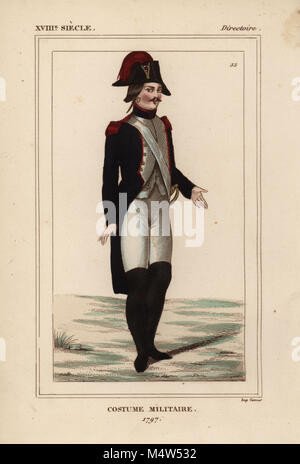 Französische Uniform, Verzeichnis Ära, 1797. Papierkörbe Lithographie von Le Bibliophile Jakob aka Paul Lacroix's Kostüme Historiques de la France (Historische Kostüme von Frankreich), Verwaltung de Librairie, Paris, 1852. Stockfoto