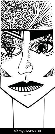 Nahaufnahme des Gesichts, detaillierte Vektor. Gezeichnet in Schwarz (und weiß/transparent). Stock Vektor