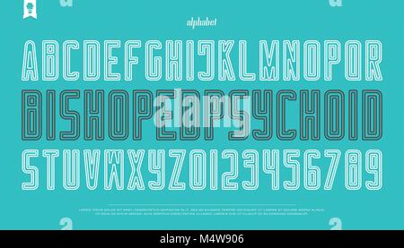 Kontur stil Alphabet Buchstaben und Zahlen. Vektor, Outline Font type Design. moderne Schrift Symbole. Stilvolle, dünne Linie typesetting Vorlage Stock Vektor