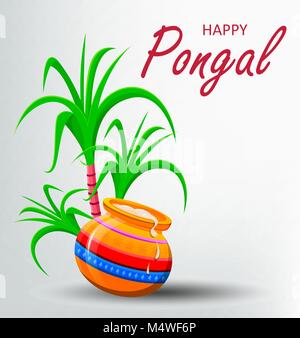 Happy Pongal Grußkarte auf weißem Hintergrund. Makar Sankranti. Plakat. Vector Illustration. Stock Vektor