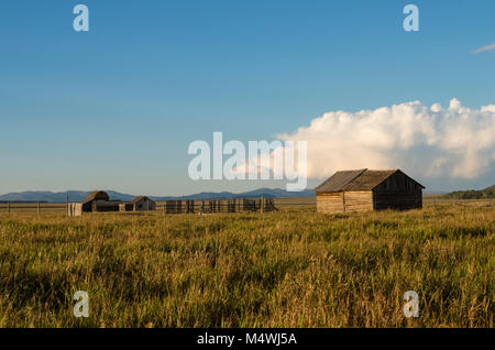 Die Gebäude und Zaun am Moulton Scheune. Grand Teton National Park. Wyoming, USA Stockfoto