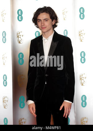 Timothee Chalamet Teilnahme an der EE-British Academy Film Awards nach Partei, London. Stockfoto