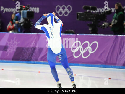 Gangneung, Südkorea. 18 Feb, 2018. ELINA RISKU von Finnland beim Eisschnelllauf: Damen 500 m bei Gangneung Oval am 2018 Pyeongchang Winter-olympischen Spiele. Credit: Scott Mc Kiernan/ZUMA Draht/Alamy leben Nachrichten Stockfoto