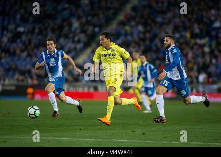 BARCELONA, SPANIEN - 18. Februar: 09 Bacca aus Kolumbien von Villarreal FC während La Liga Match zwischen RCD Espanyol v Villarreal CF RCD-Stadion in Barcelona am 18. Februar, 2018. Credit: CORDON Cordon Drücken Sie die Taste/Alamy leben Nachrichten Stockfoto