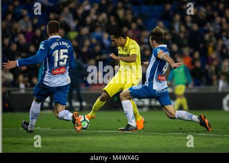 BARCELONA, SPANIEN - 18. Februar: 09 Bacca aus Kolumbien von Villarreal FC während La Liga Match zwischen RCD Espanyol v Villarreal CF RCD-Stadion in Barcelona am 18. Februar, 2018. Credit: CORDON Cordon Drücken Sie die Taste/Alamy leben Nachrichten Stockfoto