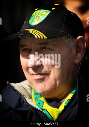 Norwich, UK. 18 Feb, 2018. Norwich City Fan schaut - Norwich City v Ipswich Town, Sky Bet Meisterschaft, Carrow Road, Norwich - 18. Februar 2018. Credit: Richard Calver/Alamy leben Nachrichten Stockfoto