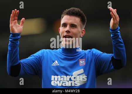 Norwich, UK. 18 Feb, 2018. Jonas Knudsen von Ipswich Town - Norwich City v Ipswich Town, Sky Bet Meisterschaft, Carrow Road, Norwich - 18. Februar 2018. Credit: Richard Calver/Alamy leben Nachrichten Stockfoto