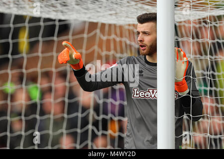 Norwich, UK. 18 Feb, 2018. Angus Gunn von Norwich City - Norwich City v Ipswich Town, Sky Bet Meisterschaft, Carrow Road, Norwich - 18. Februar 2018. Credit: Richard Calver/Alamy leben Nachrichten Stockfoto