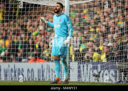 Norwich, UK. 18 Feb, 2018. Bartosz Bialkowski von Ipswich Town - Norwich City v Ipswich Town, Sky Bet Meisterschaft, Carrow Road, Norwich - 18. Februar 2018. Credit: Richard Calver/Alamy leben Nachrichten Stockfoto