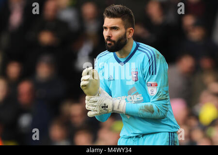 Norwich, UK. 18 Feb, 2018. Bartosz Bialkowski von Ipswich Town - Norwich City v Ipswich Town, Sky Bet Meisterschaft, Carrow Road, Norwich - 18. Februar 2018. Credit: Richard Calver/Alamy leben Nachrichten Stockfoto