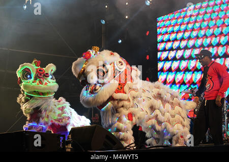 Chinesische Neujahrsfest auf dem Trafalgar Square in London. Foto Datum: Sonntag, 18. Februar 2018. Foto: Roger Garfield/Alamy Stockfoto