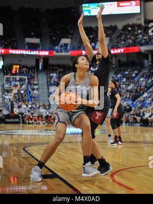 Hartford, CT, USA. 18 Feb, 2018. Napheesa Collier (24) Der Uconn Huskies schaut während eines Spiels gegen den Tempel Eulen bei der XL Center in Hartford, CT zu schießen. Gregory Vasil/CSM/Alamy leben Nachrichten Stockfoto