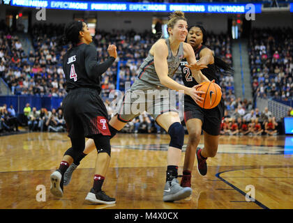 Hartford, CT, USA. 18 Feb, 2018. Der Uconn Huskies während eines Spiels gegen Bügel-eulen am XL Center in Hartford, CT. Gregory Vasil/CSM/Alamy leben Nachrichten Stockfoto