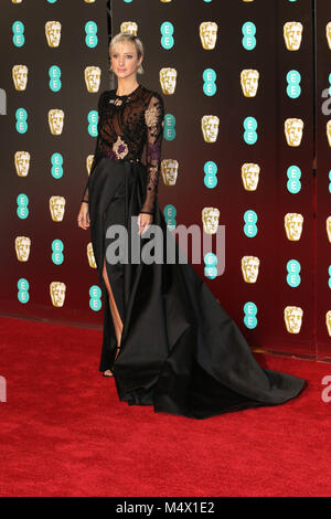 London, Großbritannien. 18 Feb, 2018. Andrea Riseborough, EE British Academy Film Awards (BAFTAs) - Royal Albert Hall, London, UK, 18. Februar 2018, Foto von Richard Goldschmidt Credit: Rich Gold/Alamy leben Nachrichten Stockfoto