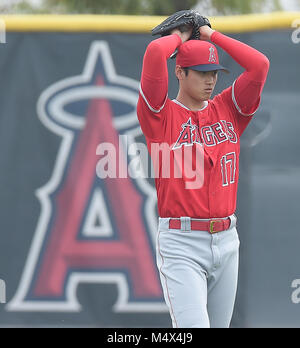 In Tempe, Arizona, USA. 15 Feb, 2018. Shohei Ohtani (Engel) MLB: Los Angeles Engel Spring Training Baseball Camp bei Tempe Diablo Stadion in Tempe, Arizona, United States. Quelle: LBA/Alamy leben Nachrichten Stockfoto