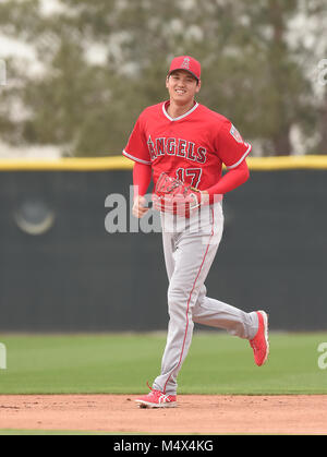 In Tempe, Arizona, USA. 16 Feb, 2018. Shohei Ohtani (Engel) MLB: Los Angeles Engel Spring Training Baseball Camp bei Tempe Diablo Stadion in Tempe, Arizona, United States. Quelle: LBA/Alamy leben Nachrichten Stockfoto