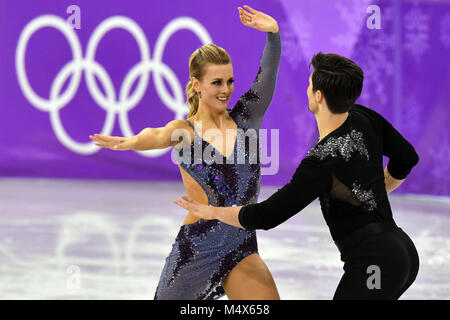 19. Februar 2018, Südkorea, Tainan: Olympics, Eiskunstlauf, Tanz kurze Tanz, Gangneung Ice Arena: Madison Hubbell und Zachary Donohue aus den USA in Aktion. Foto: Peter Kneffel/dpa/Alamy leben Nachrichten Stockfoto