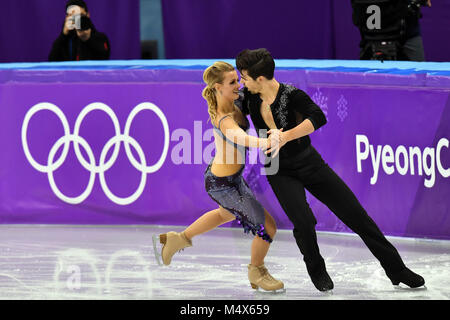 19. Februar 2018, Südkorea, Tainan: Olympics, Eiskunstlauf, Tanz kurze Tanz, Gangneung Ice Arena: Madison Hubbell und Zachary Donohue aus den USA in Aktion. Foto: Peter Kneffel/dpa/Alamy leben Nachrichten Stockfoto