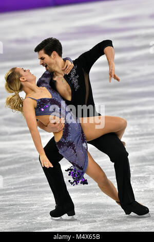 19. Februar 2018, Südkorea, Tainan: Olympics, Eiskunstlauf, Tanz kurze Tanz, Gangneung Ice Arena: Madison Hubbell und Zachary Donohue aus den USA in Aktion. Foto: Peter Kneffel/dpa/Alamy leben Nachrichten Stockfoto