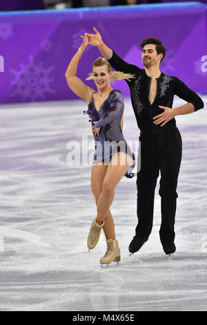 19. Februar 2018, Südkorea, Tainan: Olympics, Eiskunstlauf, Tanz kurze Tanz, Gangneung Ice Arena: Madison Hubbell und Zachary Donohue aus den USA in Aktion. Foto: Peter Kneffel/dpa/Alamy leben Nachrichten Stockfoto