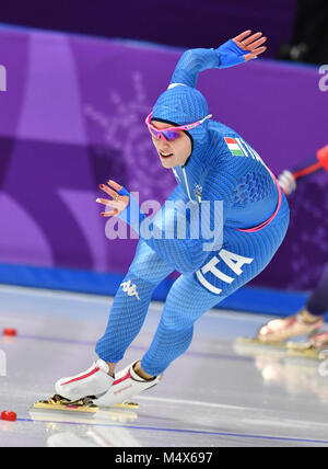 Gangneung, Südkorea. 18 Feb, 2018. 18. Februar 2018, Südkorea, Tainan: Olympics, Eisschnelllauf, Frauen, 500 Meter, Gangneung Oval: Francesca Bettrone aus Italien. Credit: Peter Kneffel/dpa/Alamy leben Nachrichten Stockfoto