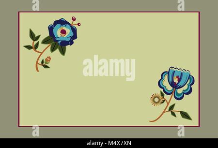 Abstract background Vektor der beiden alten blauen Blüten mit Rahmen und Platz für Text. Design in Gelb und beige. Stock Vektor
