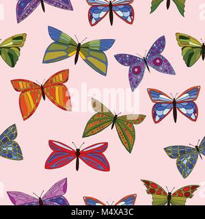 bunte abstrakte Vektor doodle Schmetterlinge nahtlose Muster Stock Vektor