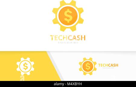 Vektor Münze und Zahnrad logo Kombination. Geld und Mechaniker Symbol oder Icon. Einzigartige Cash und industriellen Logo Design Template. Stock Vektor