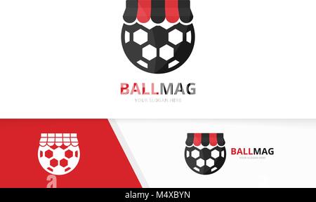 Vektor Fußball und shop Logo Kombination. Kugel und Verkauf Symbol oder Icon. Einzigartige Fußball und Markt Logo Design Template. Stock Vektor