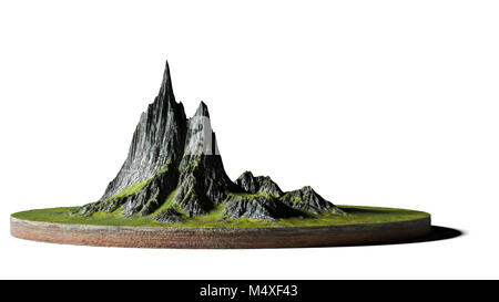 Modell der einen Querschnitt der Boden mit Berge und Wiesen (3D-Illustration, auf weißem Hintergrund) Stockfoto