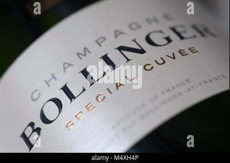 Bollinger Champagner Flaschen-Etikett Stockfoto