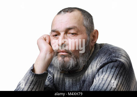 Echter Mann mit Bart auf weißem Hintergrund close-up Stockfoto