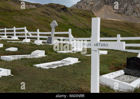 Britisches Territorium, Südgeorgien, Grytviken. Grytviken Friedhof. Stockfoto