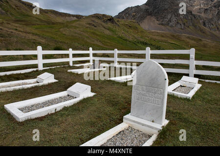 Britisches Territorium, Südgeorgien, Grytviken. Grytviken Friedhof. Stockfoto